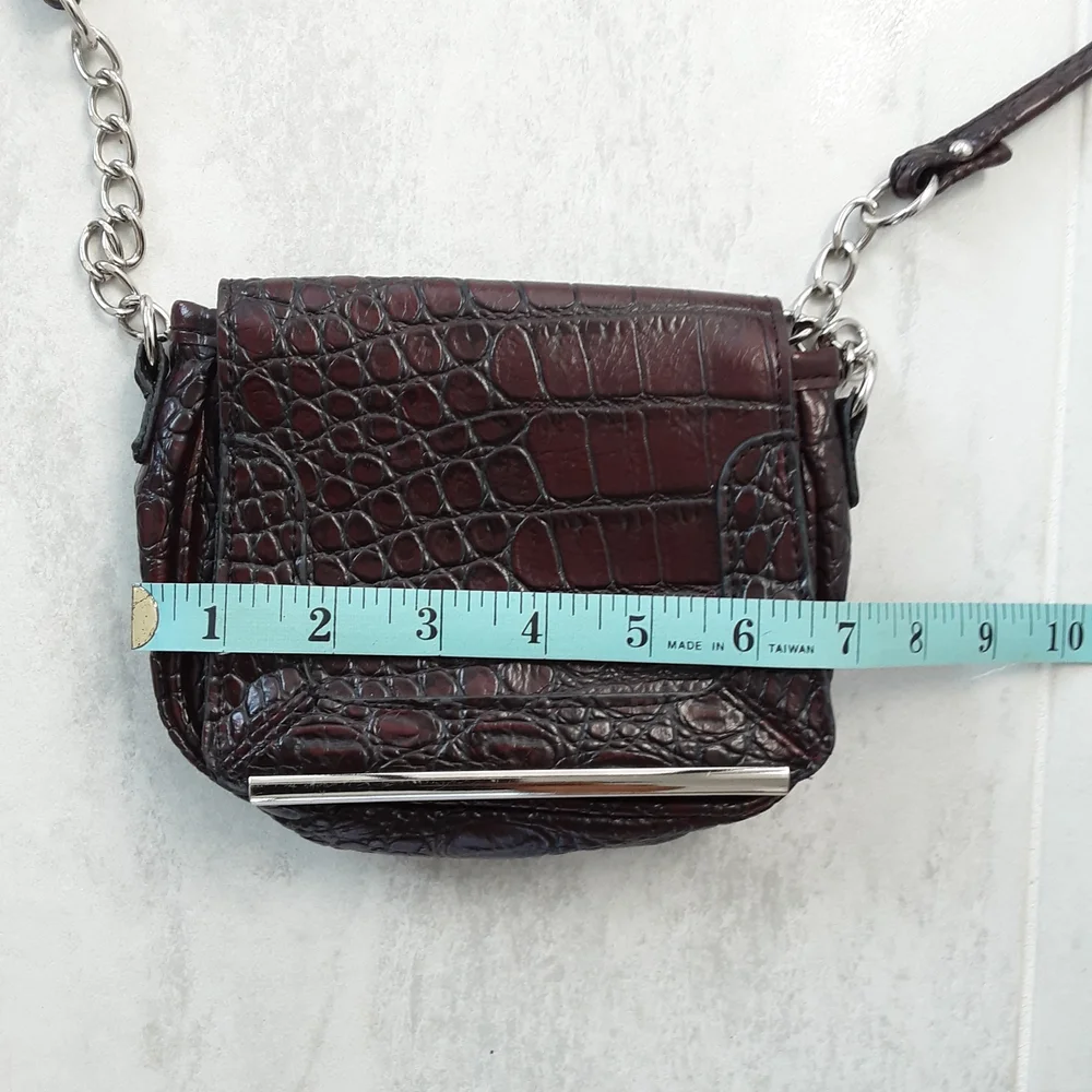 Merona Croc-Embossed Crossbody Bag in Dark Brown with Silver Hardware